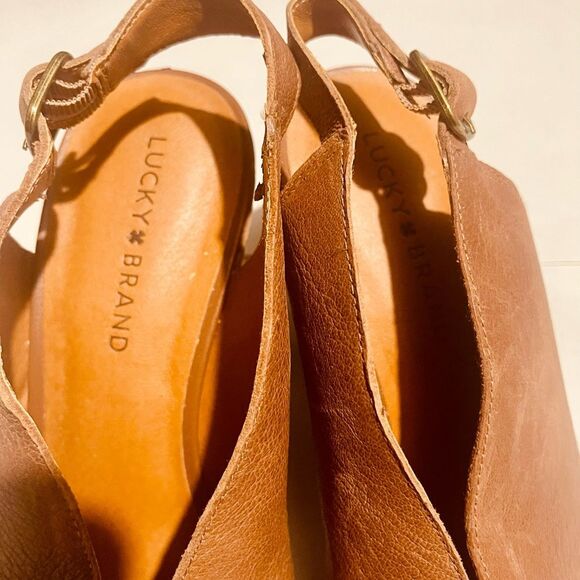 lucky brand shoes Brown leader Block heel Open Back Western Inspired Women’s 10 - Picture 6 of 9